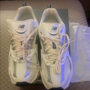 New Balance White and Silver Running Shoes